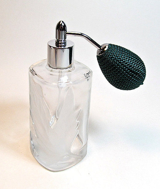 Vintage Refillable Perfume Glass Bottle With Silver/Green Squeeze Bulb Spray Attachment.