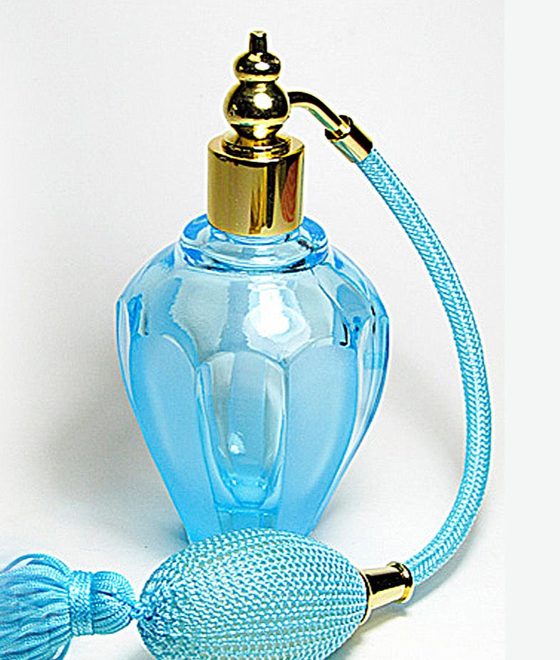 Vintage Turquoise Glass Perfume Bottle With Turquoise Tassel Spray