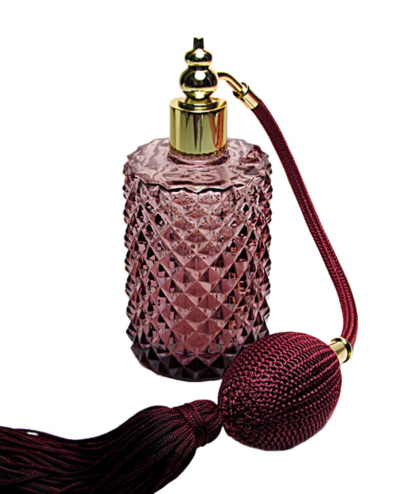 Vintage Red Purple Glass Perfume Bottle With Burgundy Bulb And