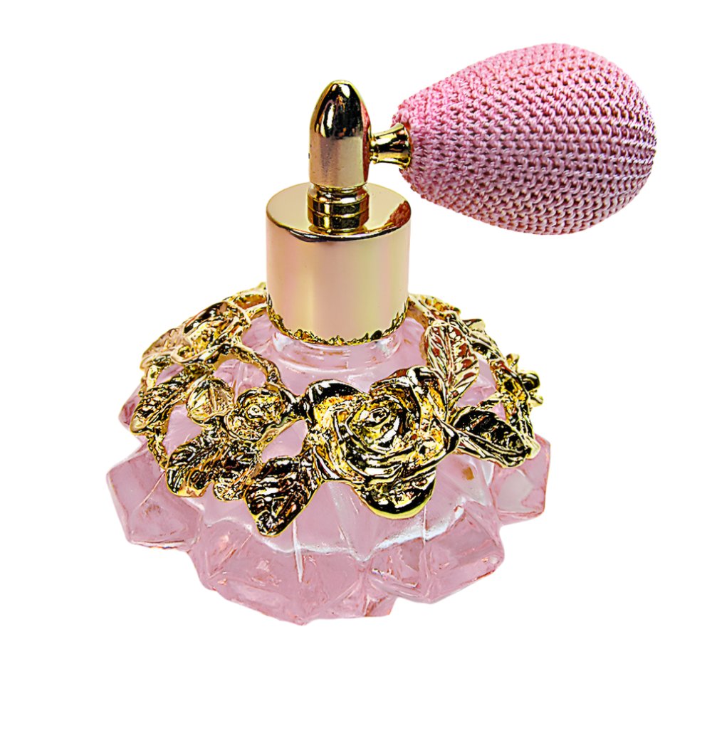 Pink Crystal Perfume Glass Bottle With Pink Bulb Spray Mounting