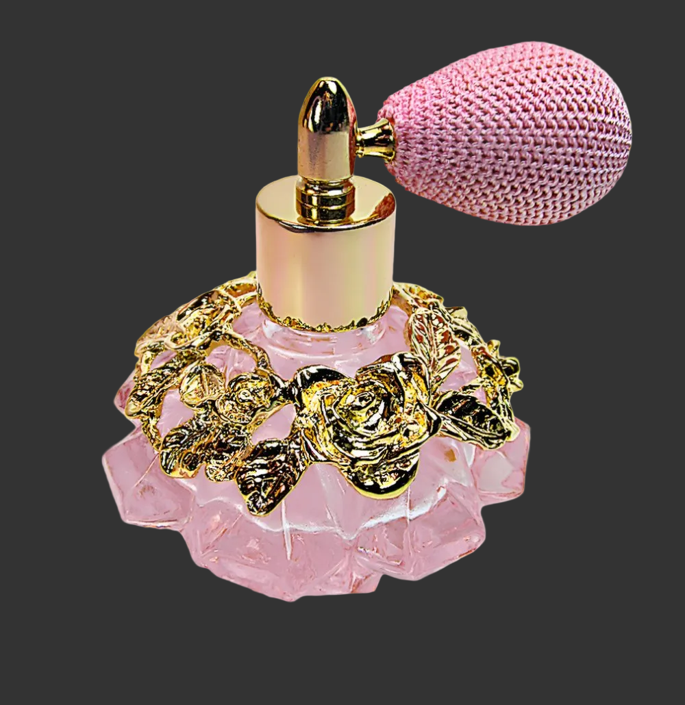 Pink Crystal Perfume Glass Bottle With Pink Bulb Spray Mounting