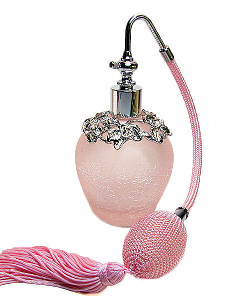Pink Crackled Perfume Glass Bottle With Pink Bulb Spray Mounting