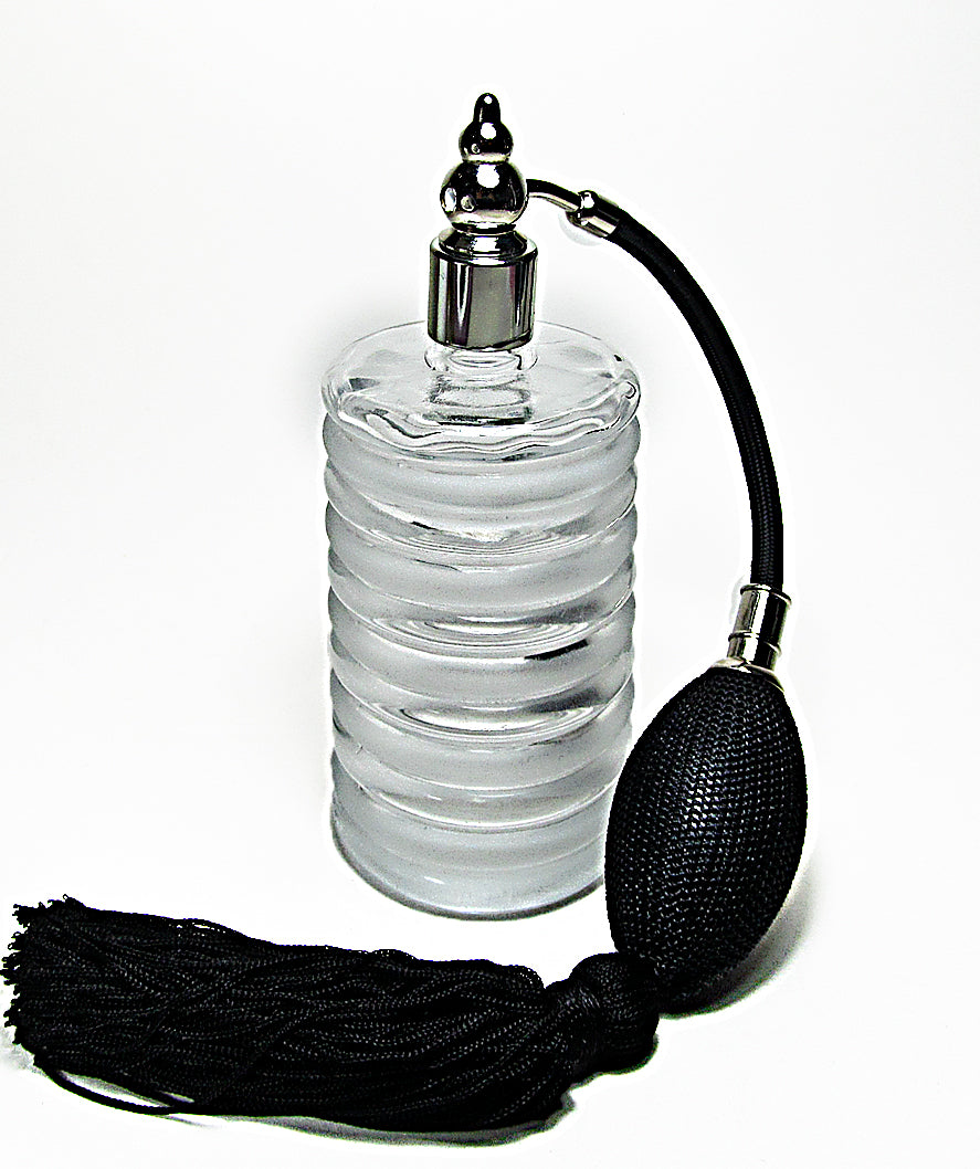 Vintage Crystal Glass Perfume Bottle With Silver/Black Tassel Spray Mounting.