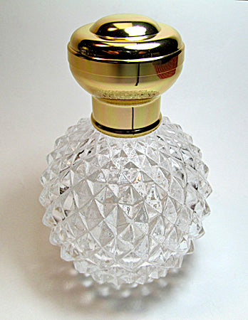 Crystal Glass Perfume Bottle With Leakage Proof Atomizer Spray Pump and Gold Metal Cap.