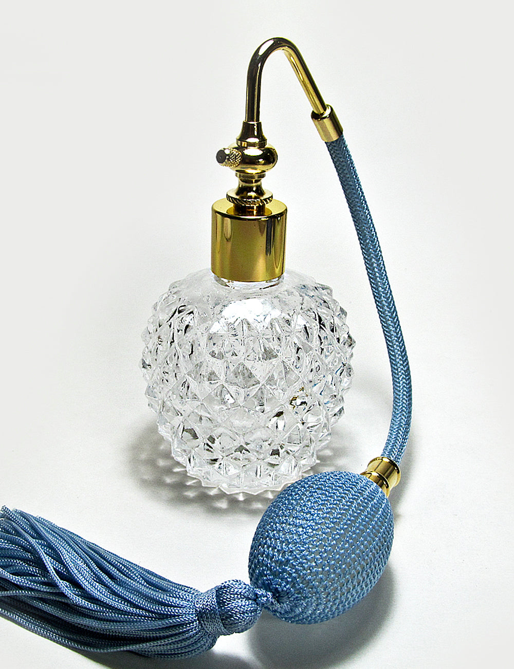 Crystal Glass Perfume Bottle With Bulb And Tassel Spray Mounting.