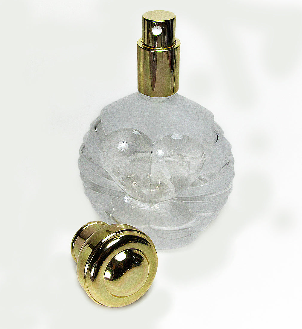 Crystal Glass Perfume Bottle With Leakage Proof Atomizer Spray Pump and Gold Over Cap.