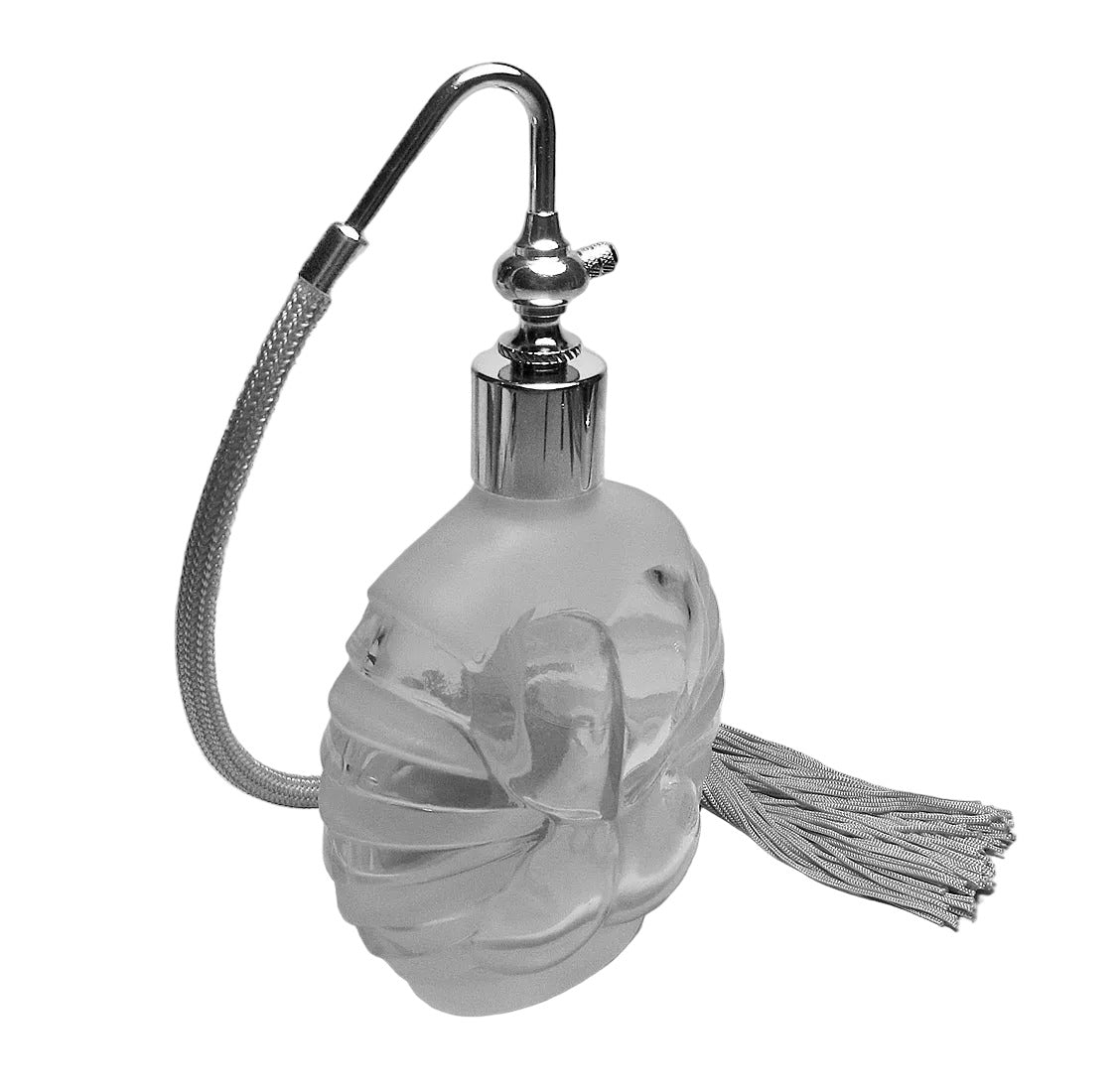 Vintage Glass Perfume Bottle With Silver Gray Tassel Spray Mounting
