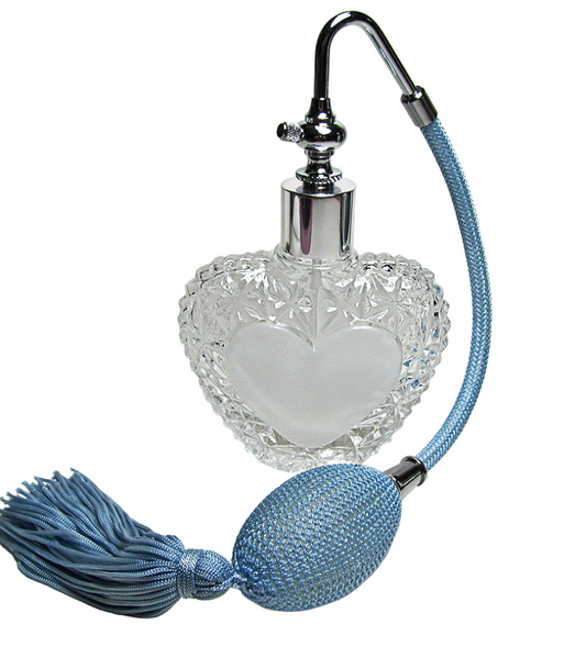 Heart Shape Crystal Glass Perfume Bottle With Classic Bulb And Tassel Spray Mounting.