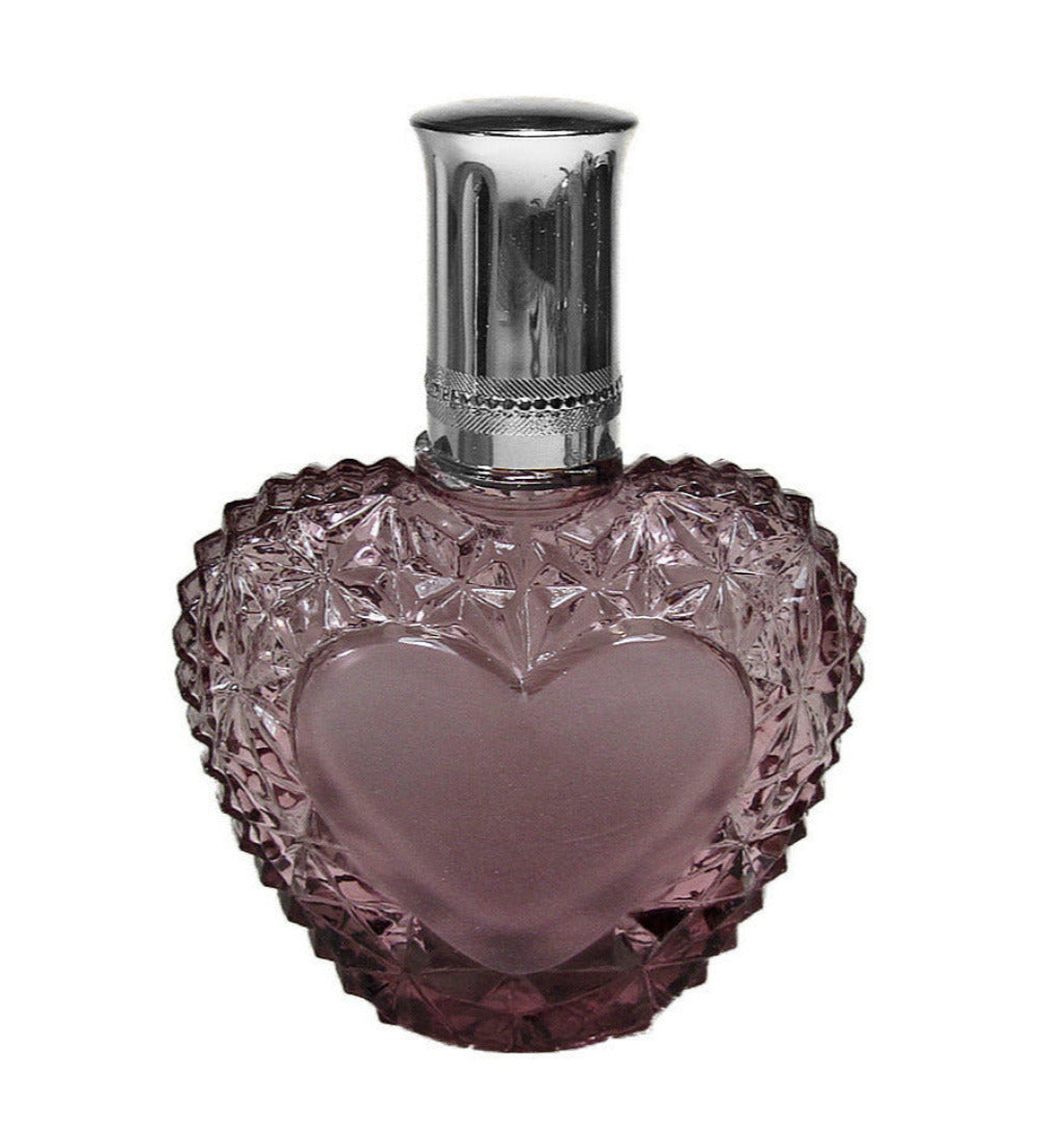 Heart Shape Purple Crystal Glass Perfume Bottle With Silver atomizer Pump And Cap.