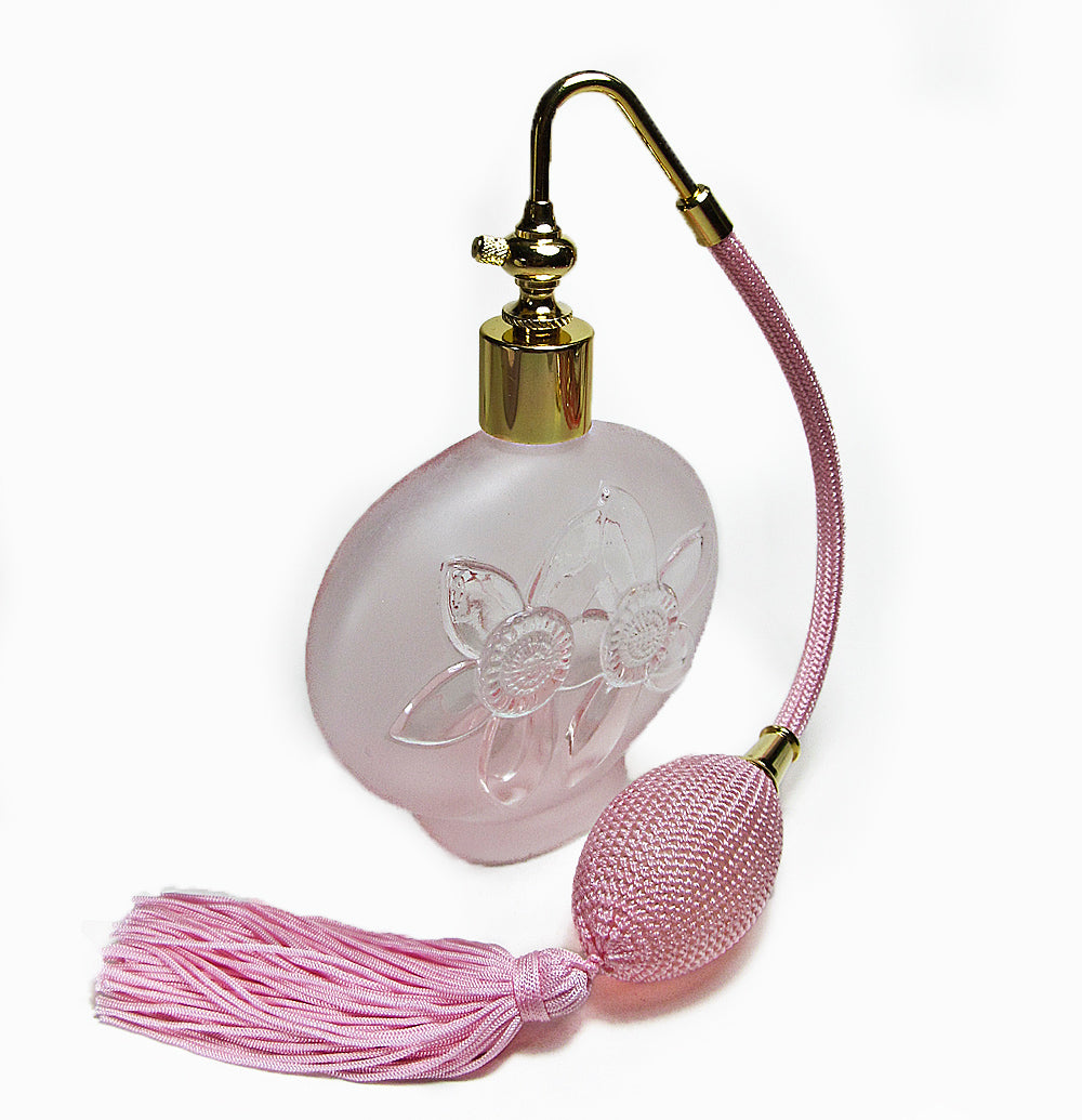 Pink Vintage Glass Perfume Bottle With Pink Tassel Spray Mounting