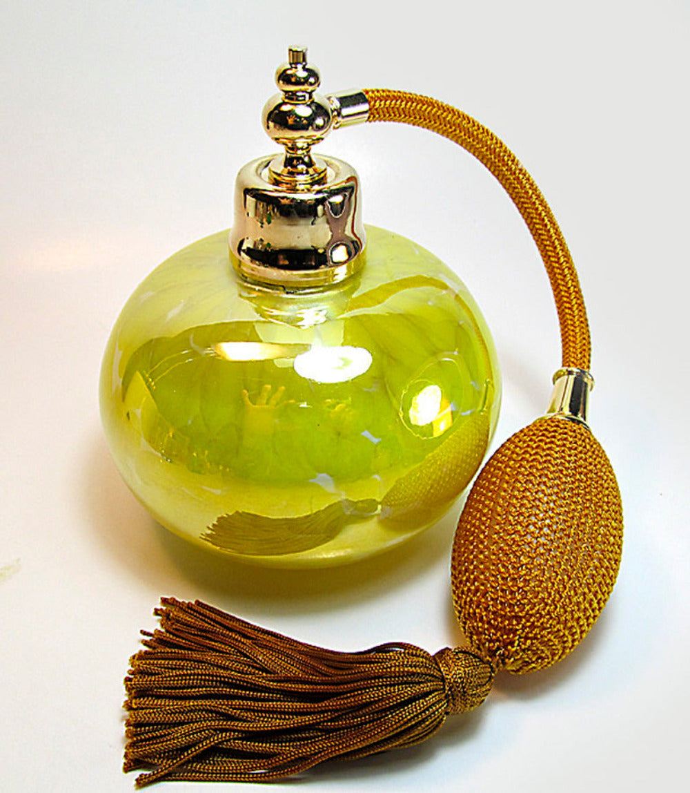 Refillable art crystal glass perfume Bottle with brown gold Bulb atomizer sprayer.