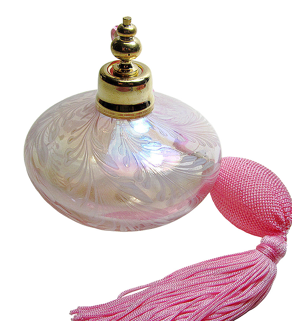 Refillable pink art crystal glass perfume Bottle with Pink Bulb atomizer sprayer.