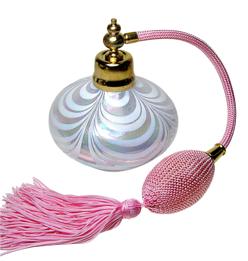 Art crystal glass perfume Bottle with bulb and tassel sprayer attachment.