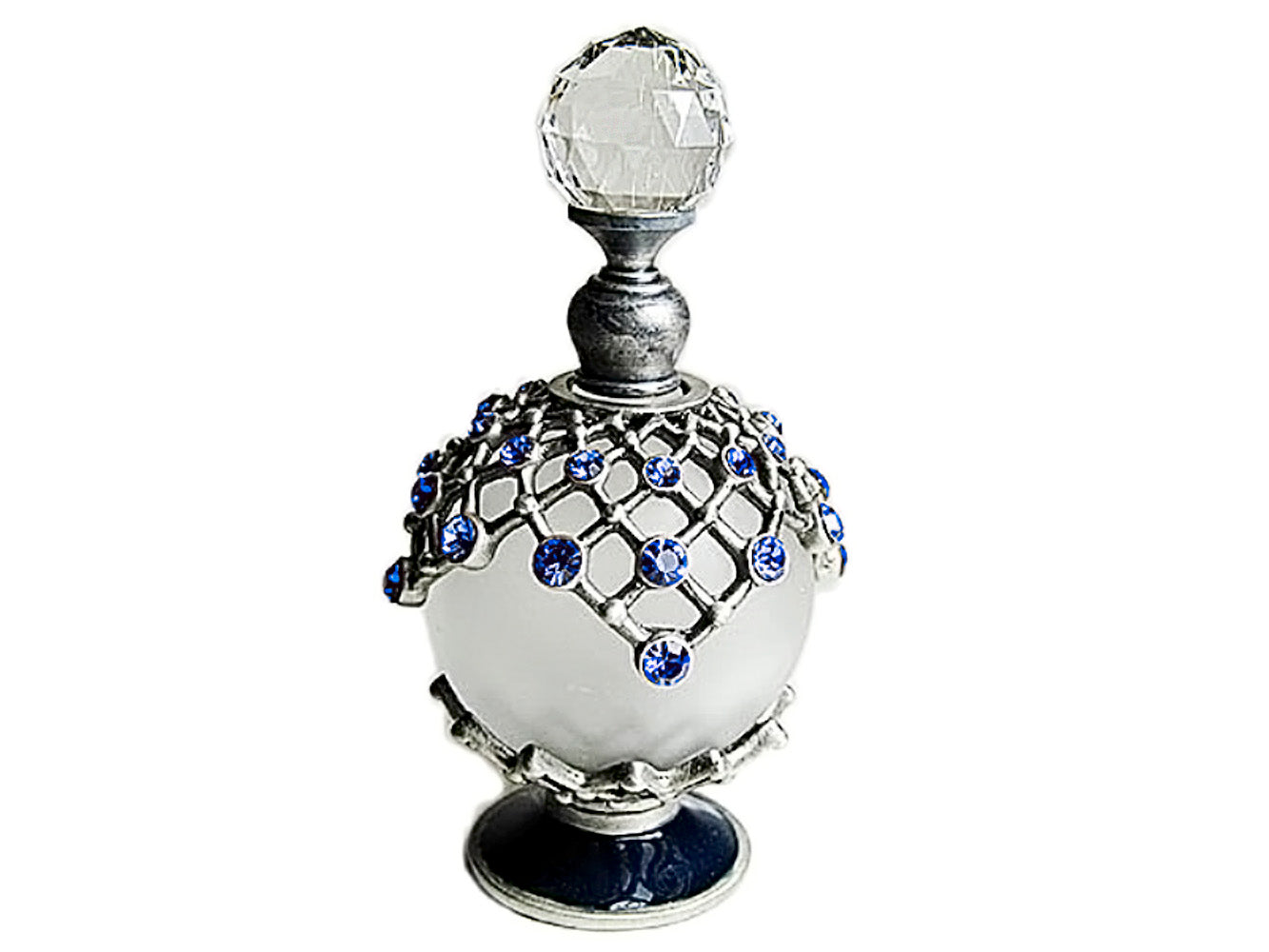 Antique Perfume Bottle With Crystal Rhinestone Screw Cap and Rod.
