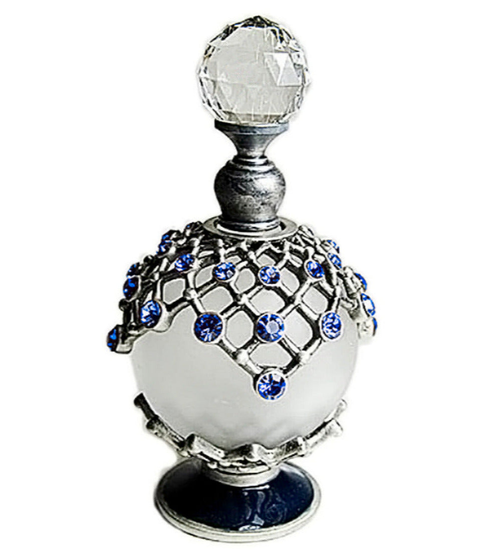 Antique Perfume Bottle With Crystal Rhinestone Screw Cap and Rod.