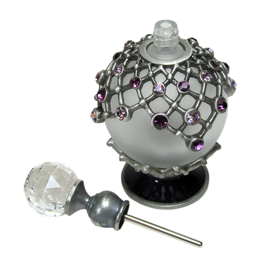 Antique Perfume Bottle With Crystal Rhinestone Screw Cap and Rod.