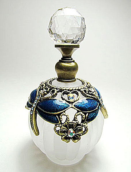 Antique Perfume Bottle With Crystal Screw Cap And Rod.