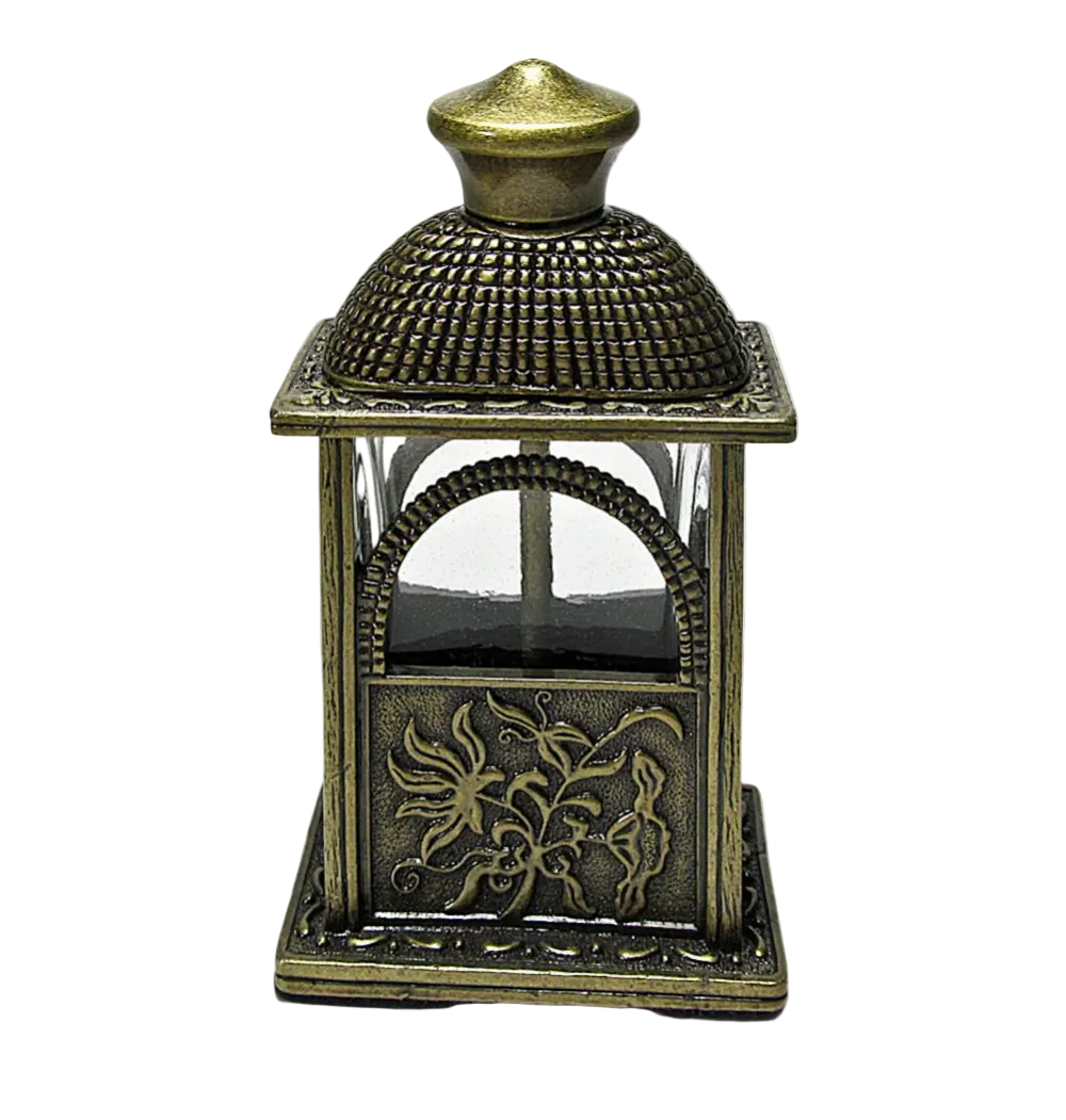 Antique Perfume Bottle With Bronze Metal Screw Cap And Rod.