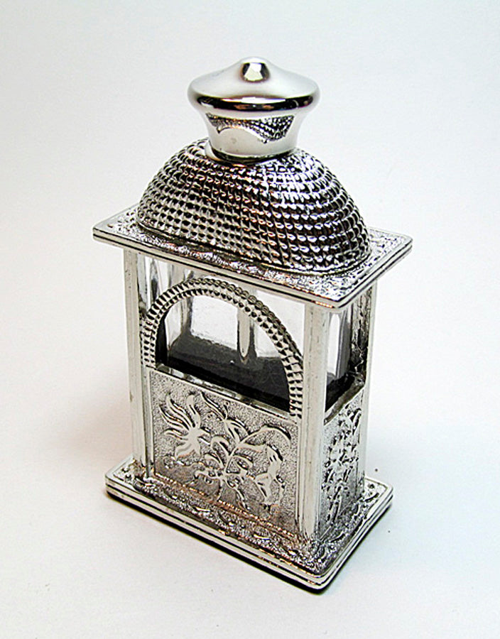 Antique Perfume Bottle With Silver Metal Screw Cap And Rod.