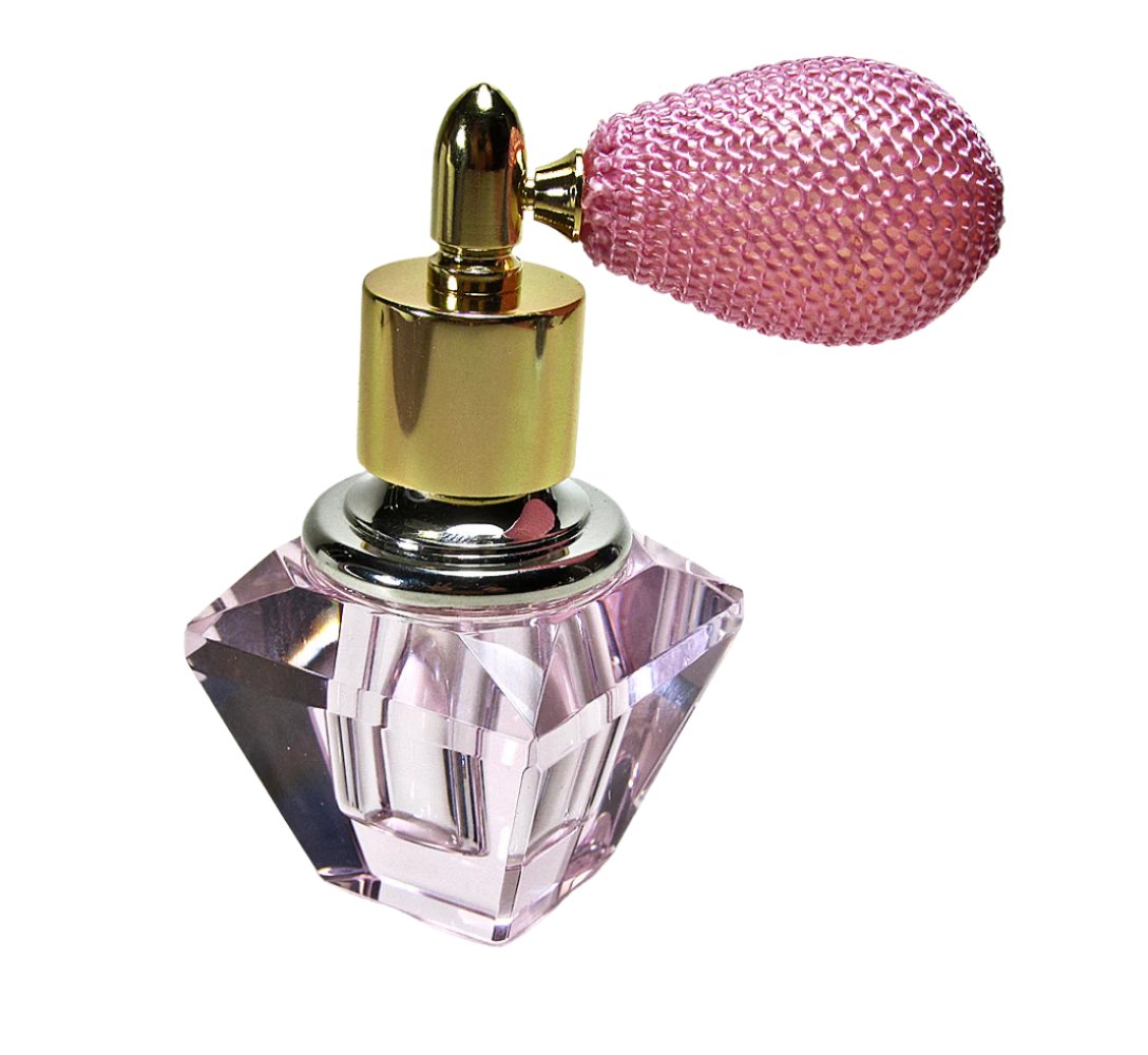Genuine Pink Lead Cystal Perfume Bottle With Pink Bulb Spray Mounting.