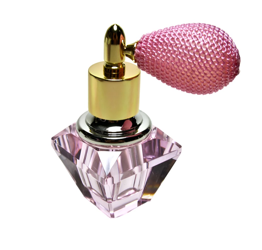 Genuine Pink Lead Cystal Perfume Bottle With Pink Bulb Spray Mounting.