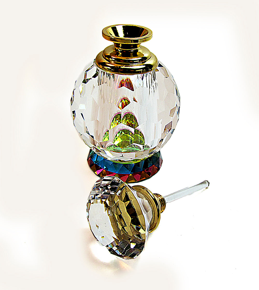 Genuine Lead Crystal Perfume Bottle In Iridescent Effective With Crystal Stopper and Glass Rod.