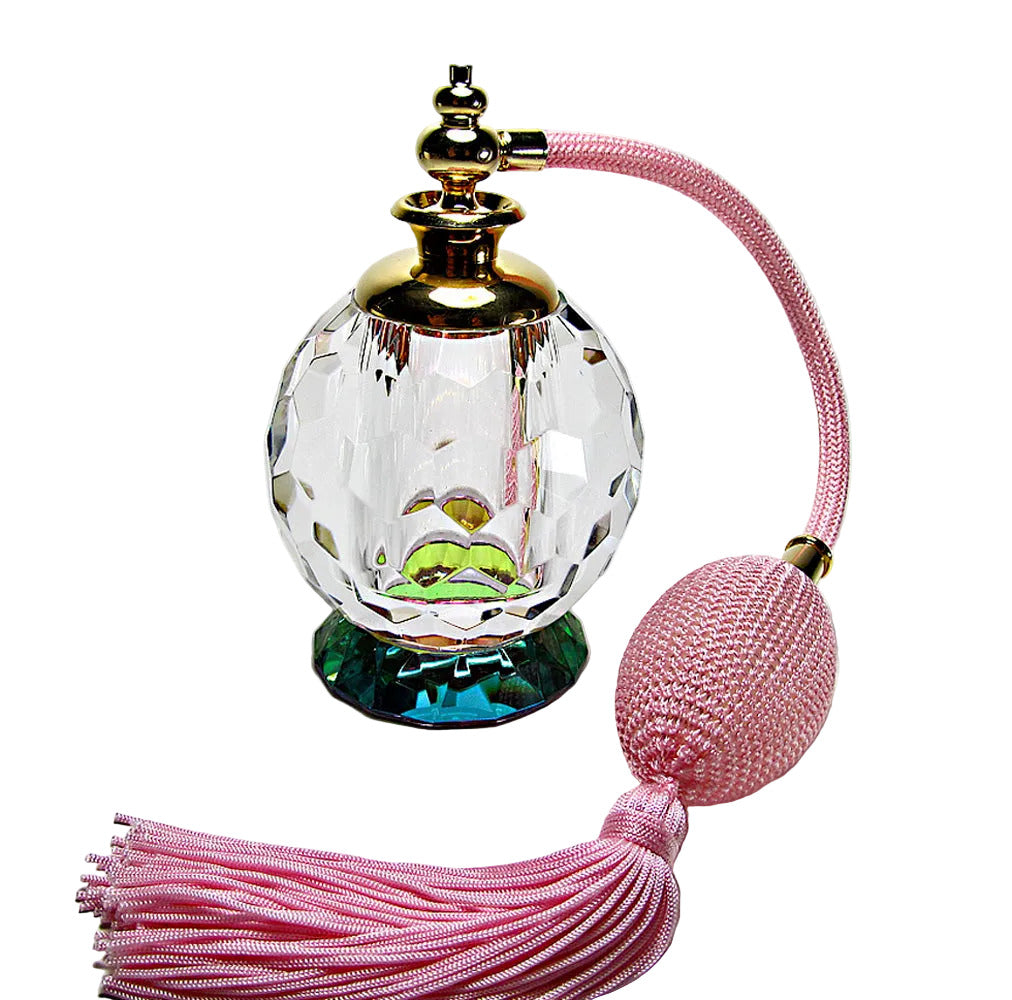 Hand Cut Genuine Lead Crystal Perfume Bottle With Bulb And Tassel Spray Mounting.