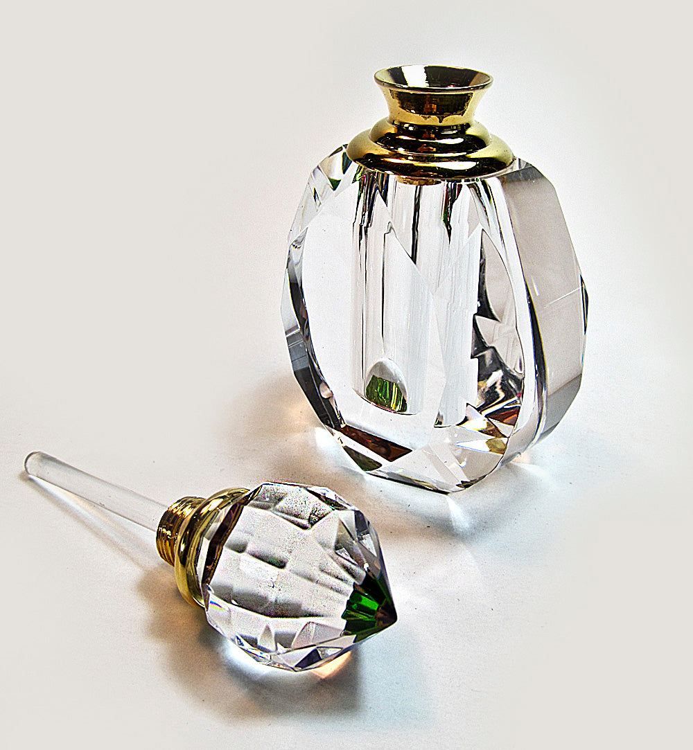 Genuine Lead Crystal Perfume Bottle With Crystal Stopper and Glass Rod.