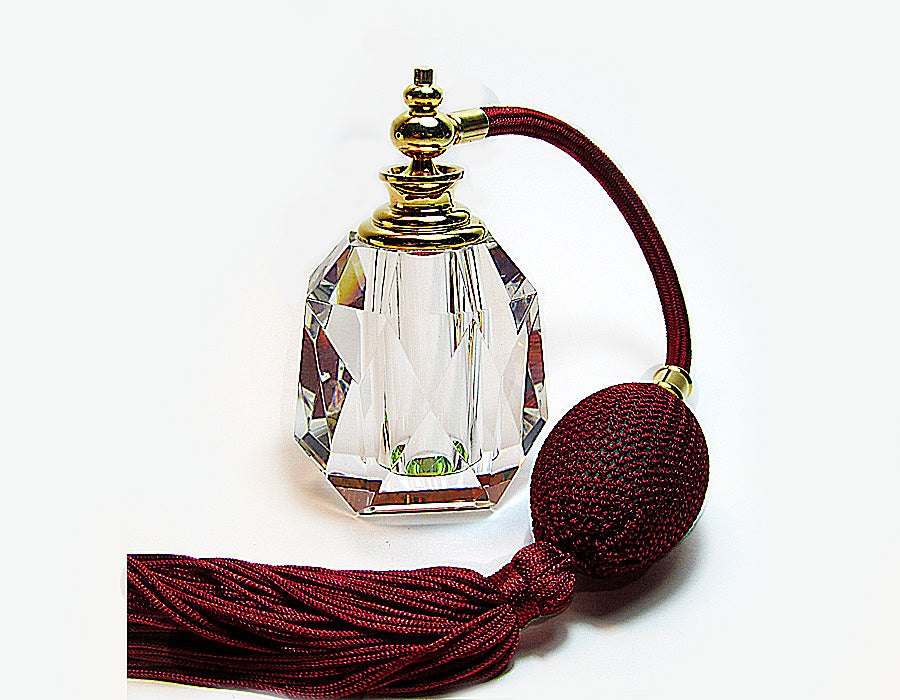 Genuine Lead Cystal Perfume Bottle With Bulb And Tassel Spray Mounting.