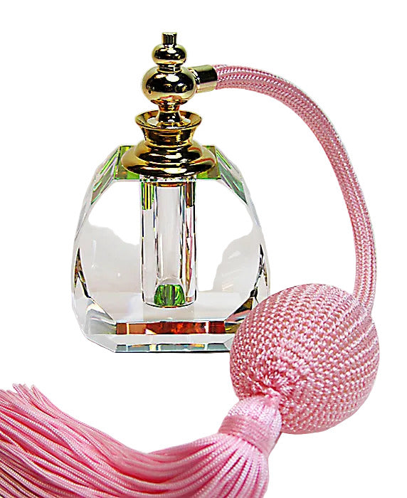 Hand Made Lead Crystal Perfume Bottle With Bulb And Tassel Spray Mounting.