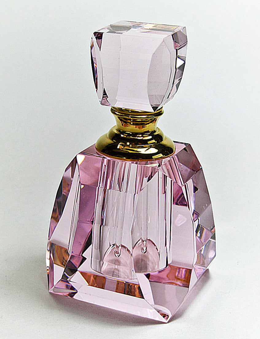 Pink Lead Cystal Perfume Bottle With Crystal Stopper And Glass Rod