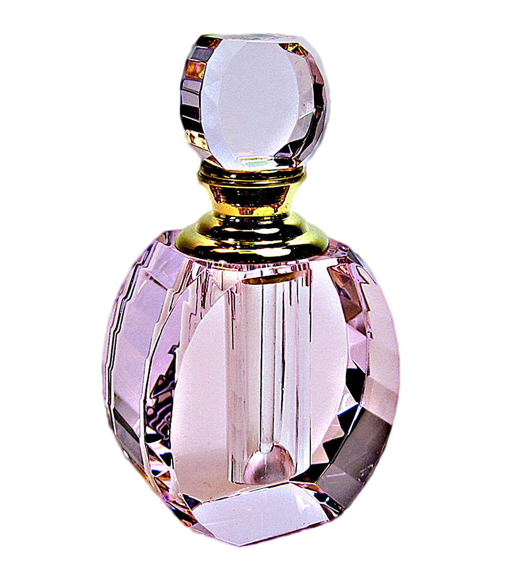Pink Crystal Perfume Bottle With Pink Crystal Stopper and Glass Rod.