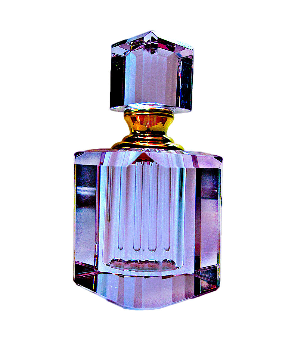Purple Crystal Perfume Bottle With Stopper And Crystal Rod.