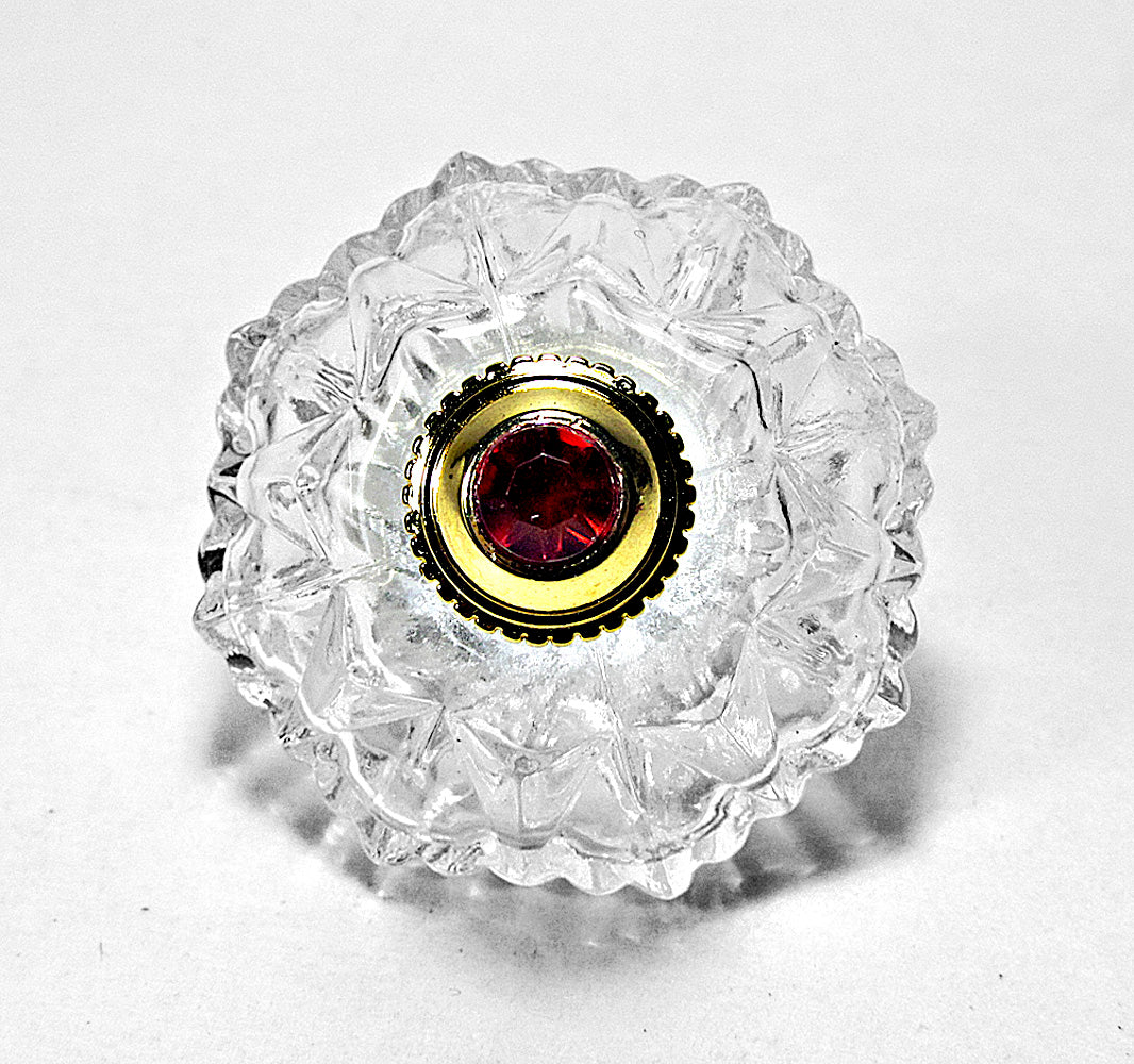 Fancy Diamond Shape Glass Perfume Bottle Red (Ruby) Colour Rhinestone Cap and Rod.