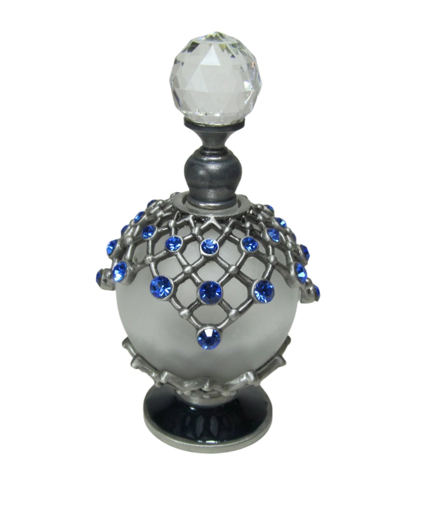 Antique Perfume Bottle With Crystal Rhinestone Screw Cap and Rod.