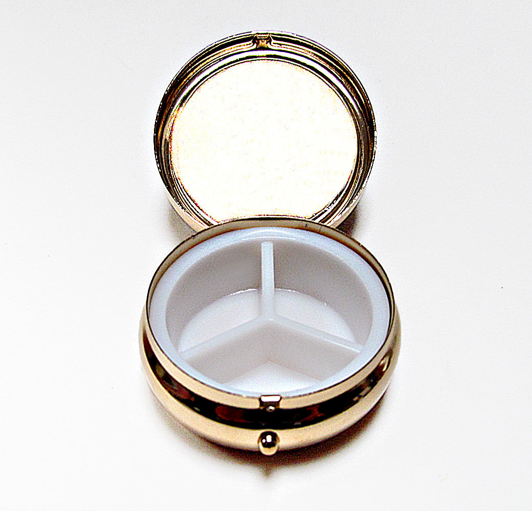 Compact Pill Box Made With Mother Pearl Shell For Pills And Small Jewelry.