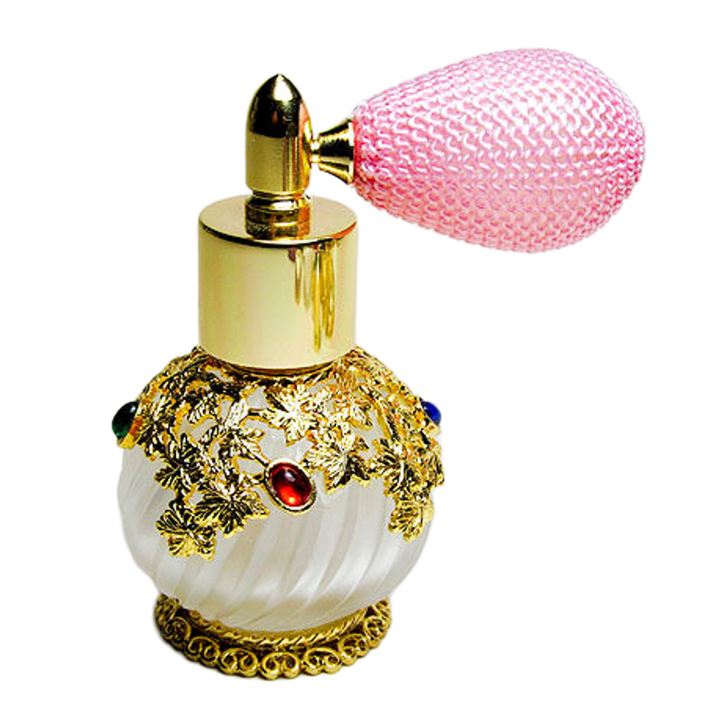 Antique perfume bottle with bulb spray mounting.