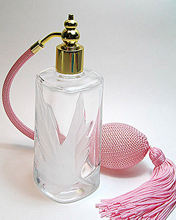 Crystal Glass Perfume Bottle With Pink Bulb Spray Mounting.