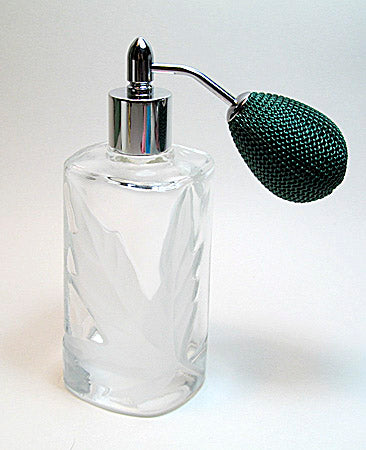 Vintage Refillable Perfume Glass Bottle With Silver/Green Squeeze Bulb Spray Attachment.