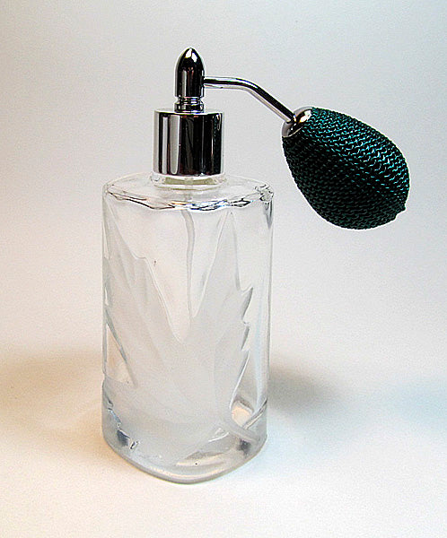 Vintage Refillable Perfume Glass Bottle With Silver/Green Squeeze Bulb Spray Attachment.