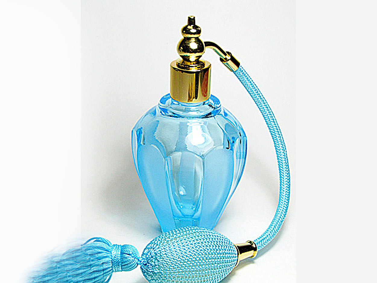 Vintage Turquoise Glass Perfume Bottle With Turquoise Tassel Spray Attachment.