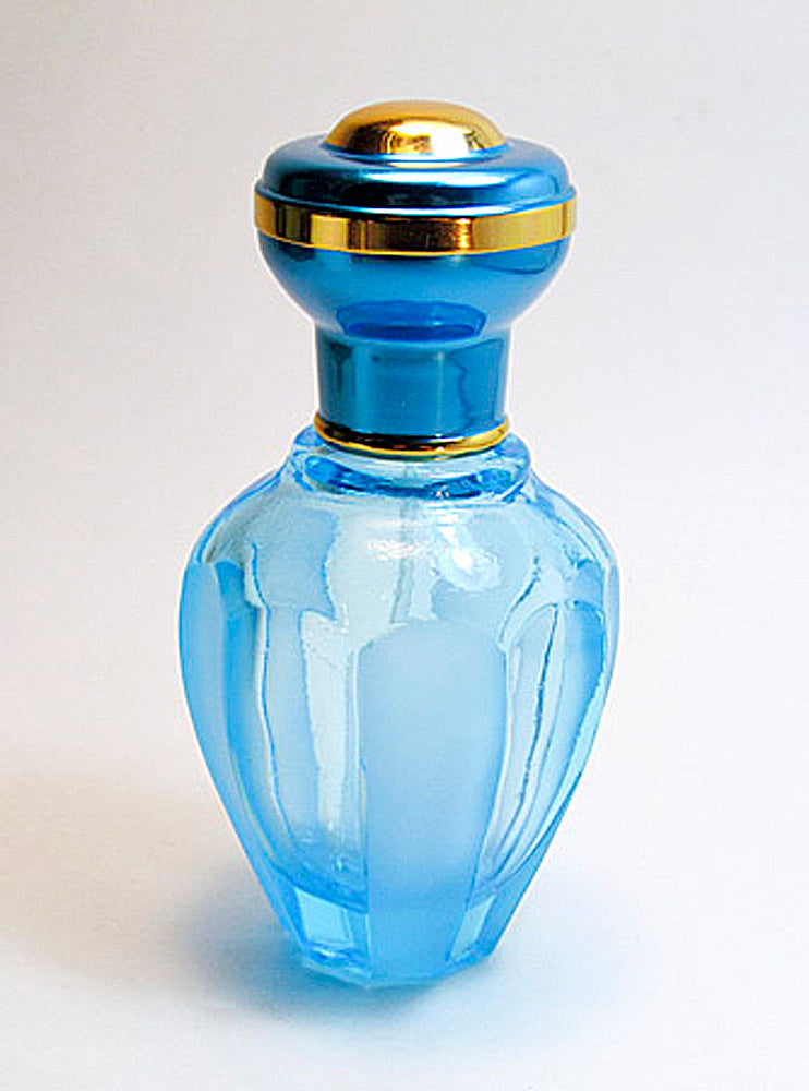 Vintage Turquoise Coloured Glass Perfume Bottle With Atomizer Pump And Metal Cap.