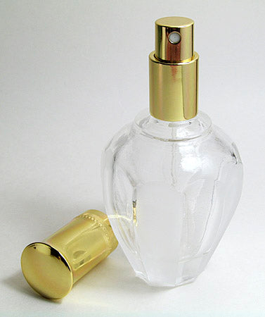 Vintage Crystal Glass Perfume Bottle With Atomizer Pump And Metal Cap.