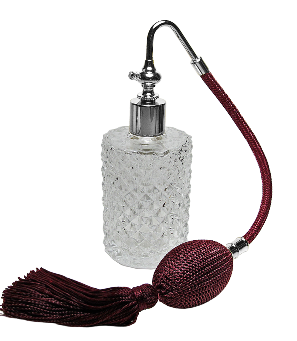 Empty Crystal Glass Perfume Bottle With Bulb And Tassel Spray Mounting.