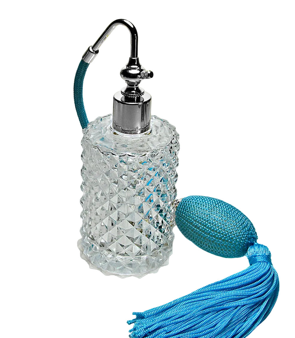 Empty Crystal Glass Perfume Bottle With Bulb And Tassel Spray Mounting.