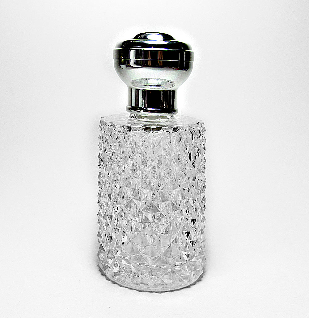 Crystal Glass Perfume Bottle With Silver Atomizer Spray Pump and Over Cap.