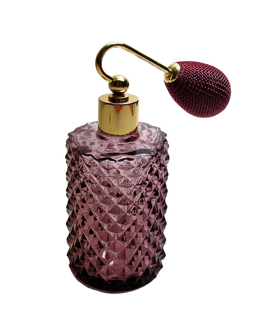 Vintage Red Purple Glass Perfume Bottle With Burgundy Bulb Spray Attachment.