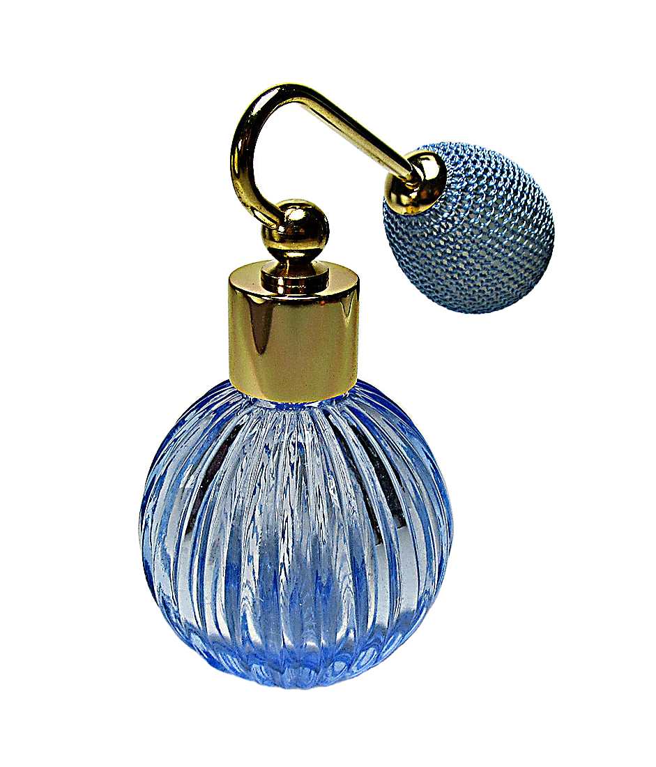 Empty Blue Glass Perfume Bottle With Bulb Spray Mounting