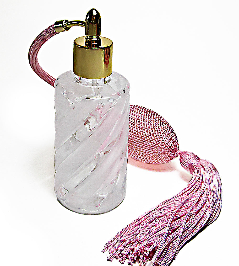Crystal Glass Perfume Bottle With Pink Bulb Spray Mounting.