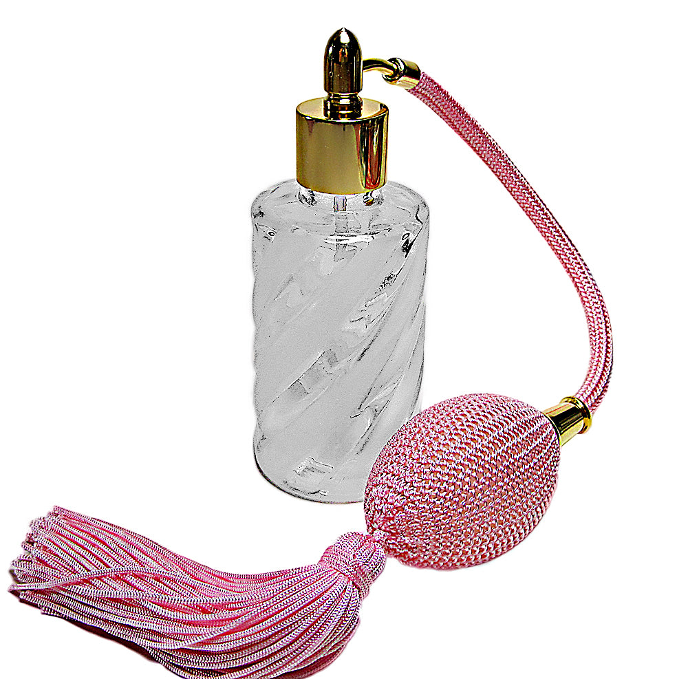 Crystal Glass Perfume Bottle With Pink Bulb Spray Mounting.